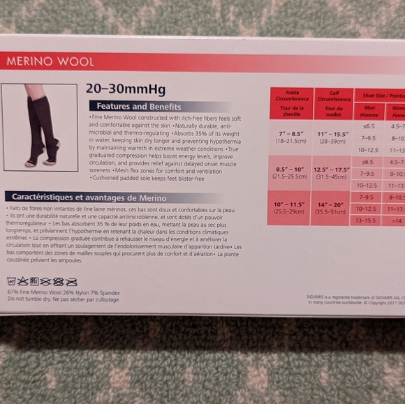 Sigvaris merino wool compression socks in charcoal 20-30 mmHg size LM - Picture 3 of 3